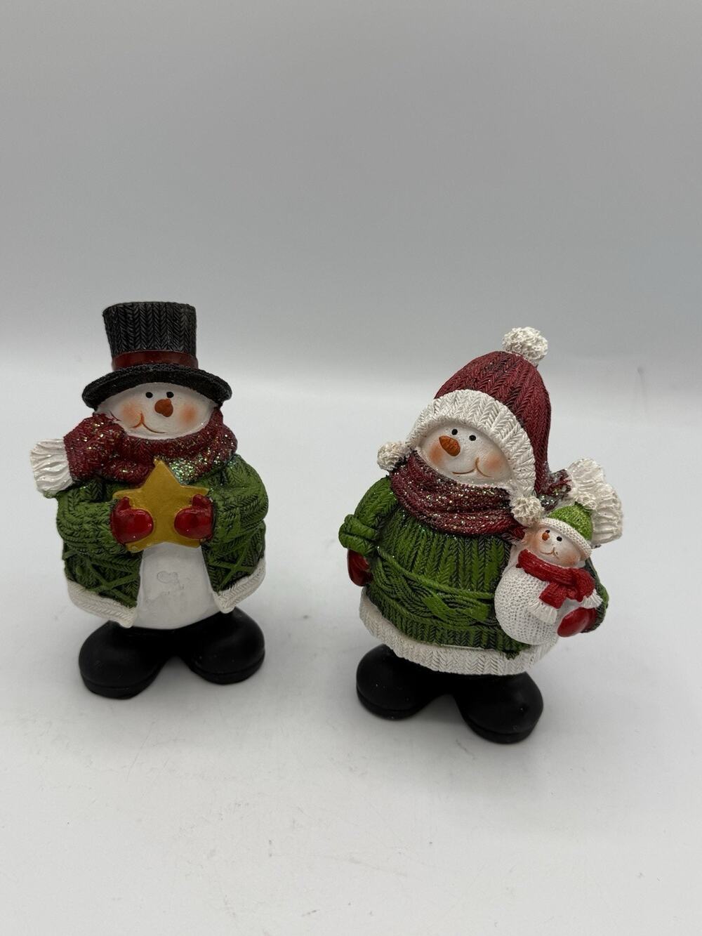 Christmas Snowman Figurines Set of 2 Holiday Couple Baby Star 5.5” Decor